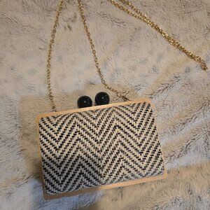 woven and wooden purse